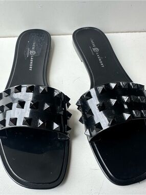 Chinese Laundry Black Jelly Slides Studded Pyramid Flat Sandals Women's Size 7